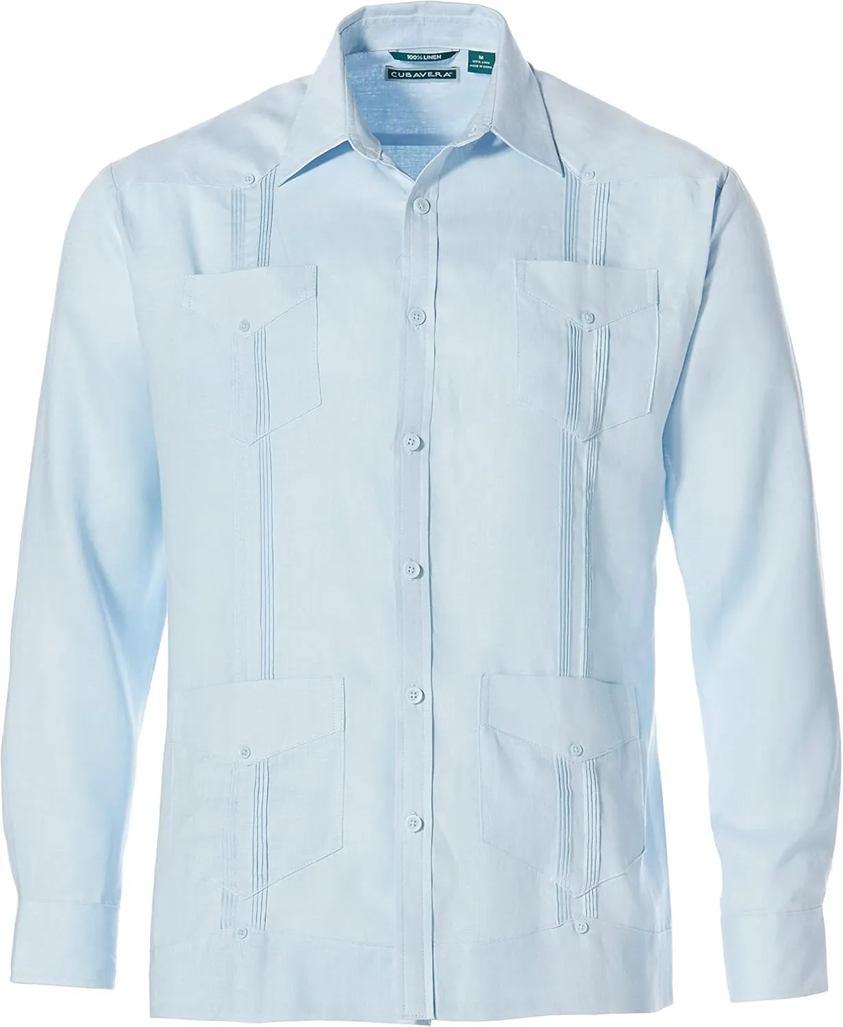 Cubavera Men's 100% Linen Four-Pocket Long Sleeve Guayabera Shirt, Pintuck Detail, Relaxed Fit (Available in Big & Tall)