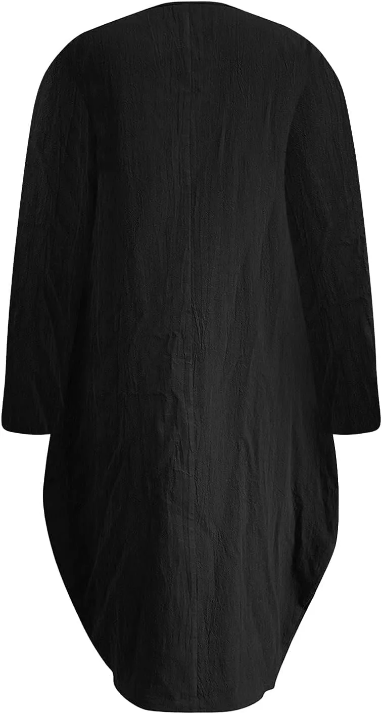 Dresses for Women 2024,Summer Casual Loose Long Top Crewneck 3/4 Sleeve Solid Lightweight Plus Size Dress with Pocket