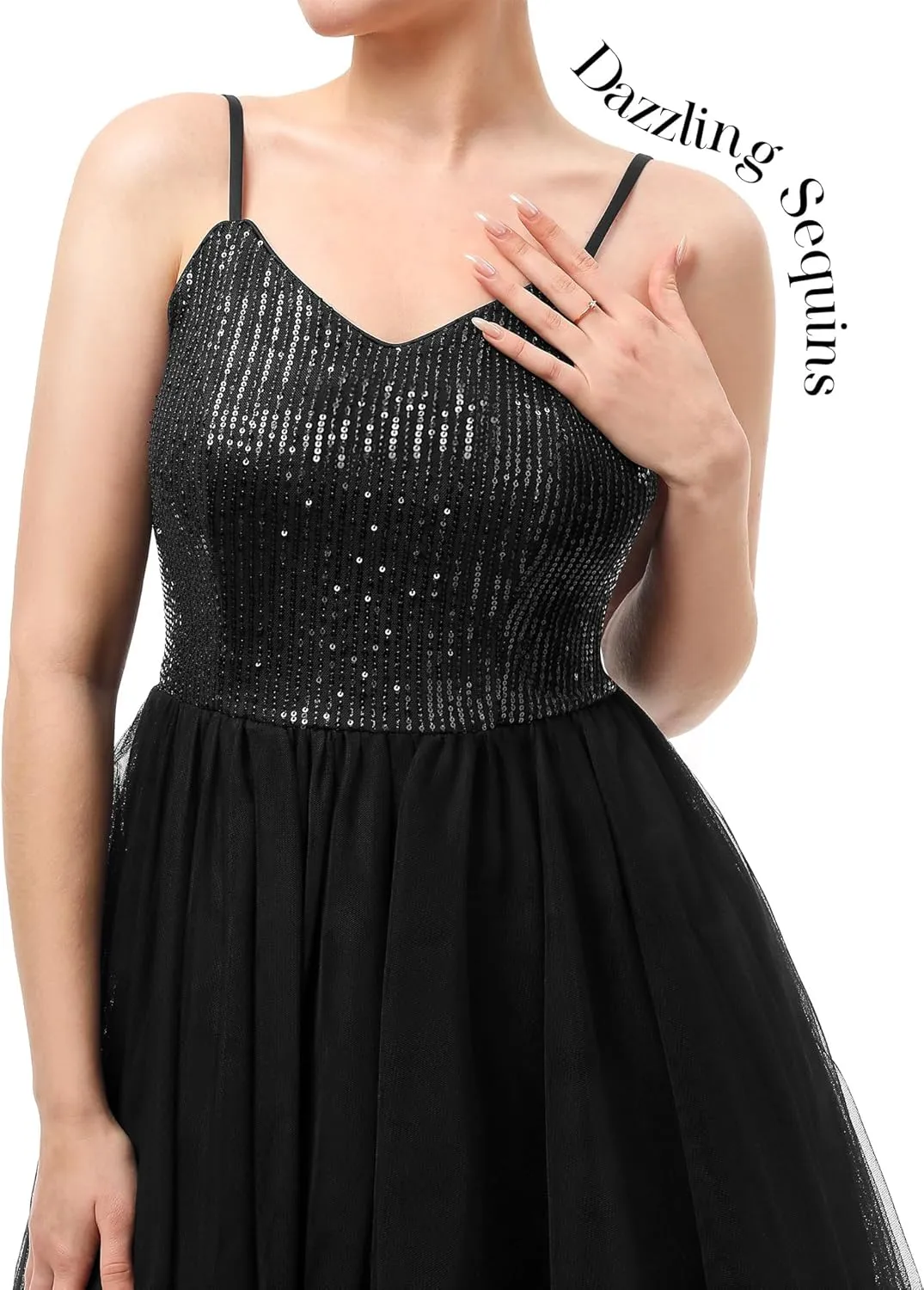 Dressystar Women's Sparkly Sequin Glitter Dress Spaghetti Strap Cocktail Party Dresses