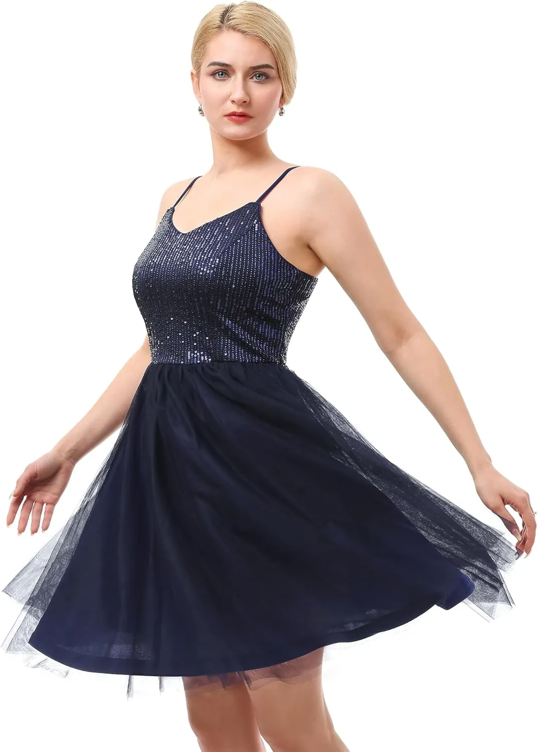 Dressystar Women's Sparkly Sequin Glitter Dress Spaghetti Strap Cocktail Party Dresses