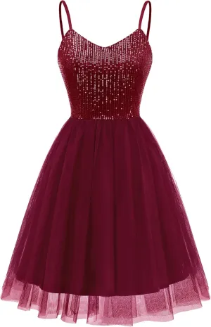 Dressystar Women's Sparkly Sequin Glitter Dress Spaghetti Strap Cocktail Party Dresses