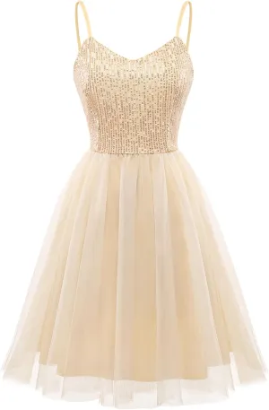 Dressystar Women's Sparkly Sequin Glitter Dress Spaghetti Strap Cocktail Party Dresses
