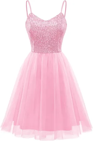 Dressystar Women's Sparkly Sequin Glitter Dress Spaghetti Strap Cocktail Party Dresses