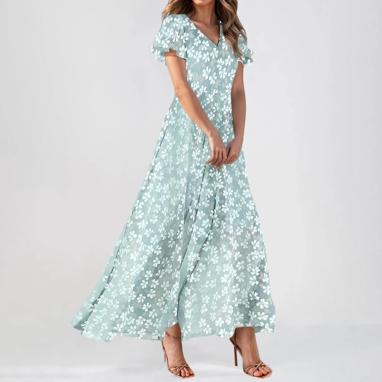 Easter Dress for Women Chiffon Dress Summer Dresses for Women 2025 Swing Swing Flowy Ruffle