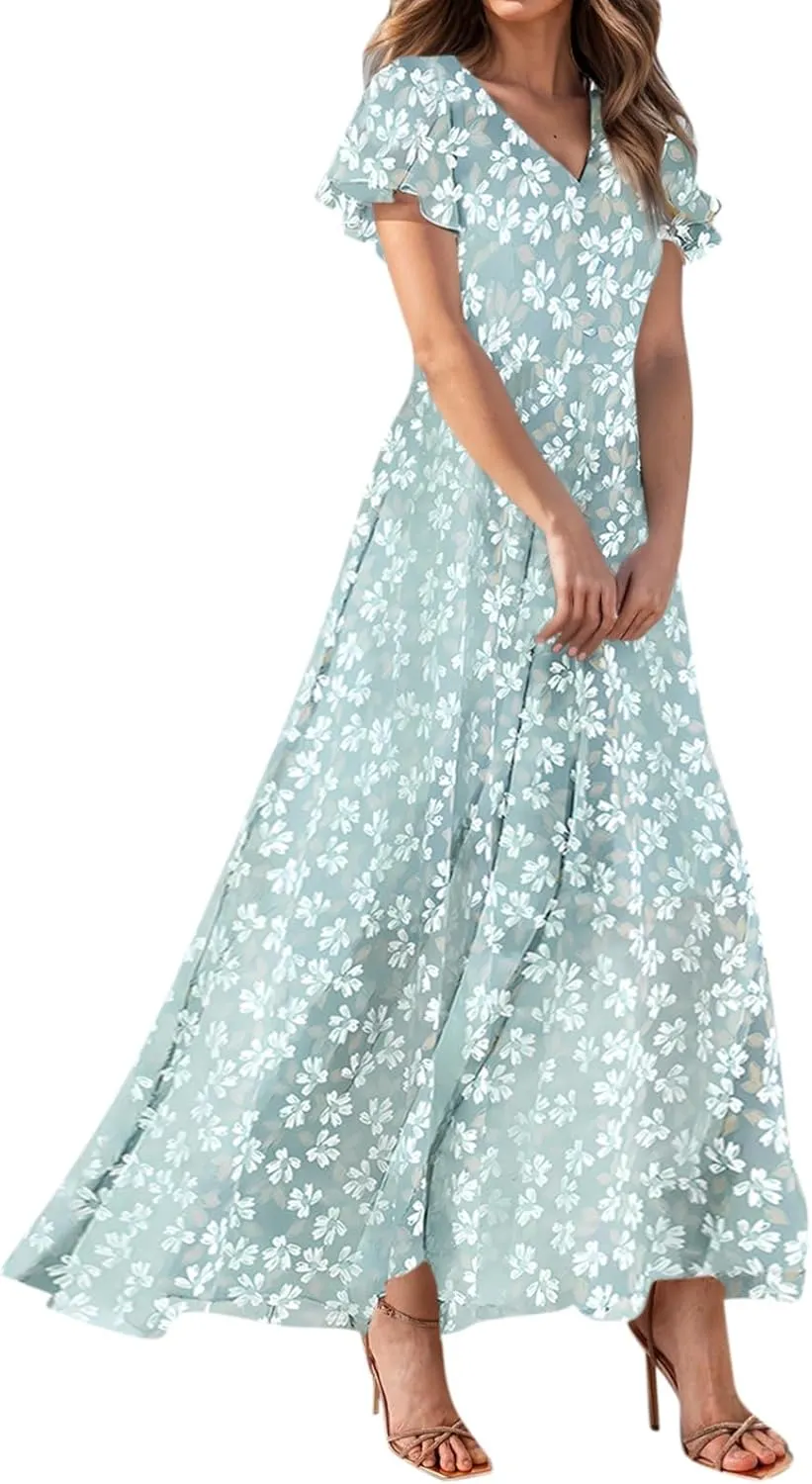 Easter Dress for Women Chiffon Dress Summer Dresses for Women 2025 Swing Swing Flowy Ruffle