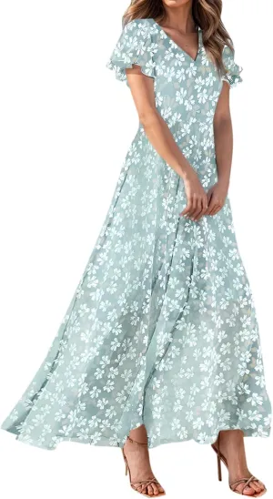 Easter Dress for Women Chiffon Dress Summer Dresses for Women 2025 Swing Swing Flowy Ruffle