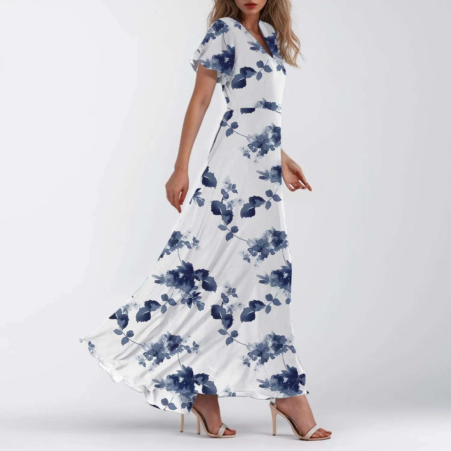 Easter Dress for Women Swing Flowy Ruffle Hem Swing Womens Dresses Chiffon Dress Summer Dresses