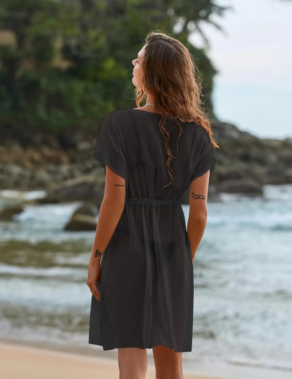 Ekouaer Bathing Suit Cover Up Chiffon Swim Suit Coverup Tie Front Sheer Beach Kimono Coverups Swimwear Cardigans