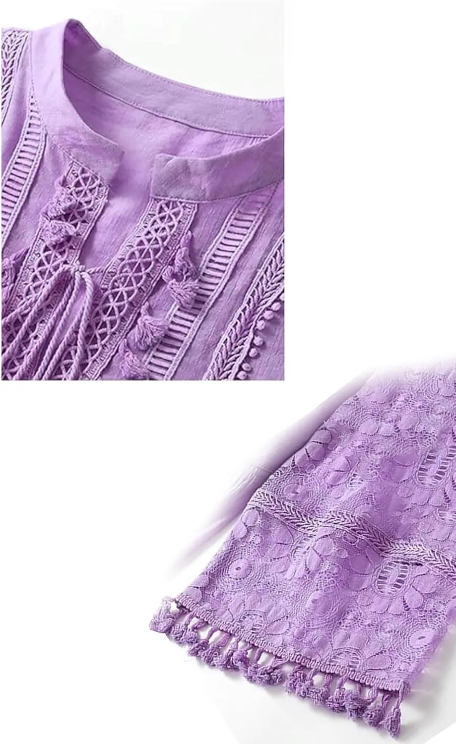 Embroidered Patchwork Fringe Dress for Women 2025 Boho Floral Lace Tassel Fringe V-Neck Plus Size Short Dresses