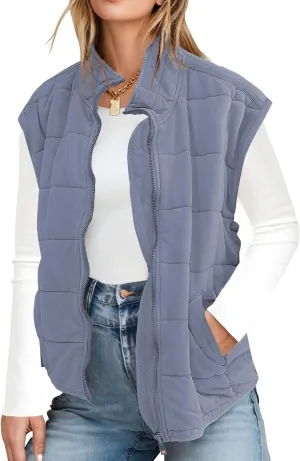 ETCYY Womens Oversized Vest Trendy Fall 2025 Sleeveless Lightweight Quilted Jacket Casual Winter Zip Up Coat Outwear