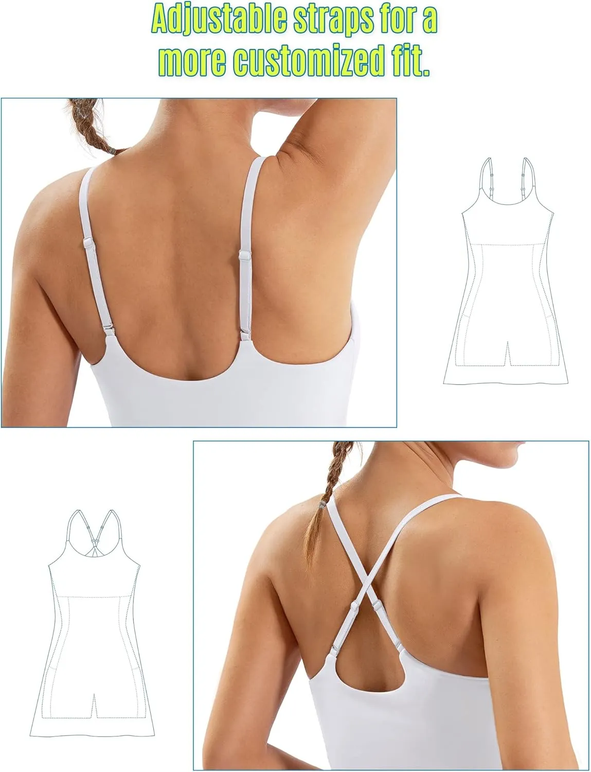 Ewedoos Tennis Dress Womens Athletic Dress Built in Shorts & Bra Adjustable Straps Workout Exercise Golf Summer Dress