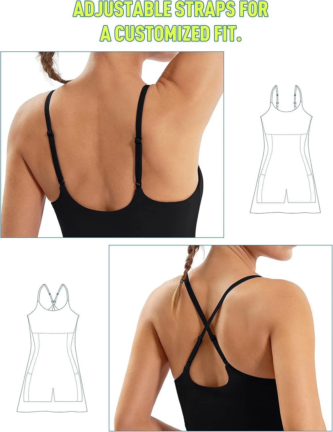 Ewedoos Tennis Dress Womens Athletic Dress Built in Shorts & Bra Adjustable Straps Workout Exercise Golf Summer Dress
