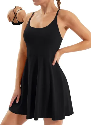 Ewedoos Tennis Dress Womens Athletic Dress Built in Shorts & Bra Adjustable Straps Workout Exercise Golf Summer Dress