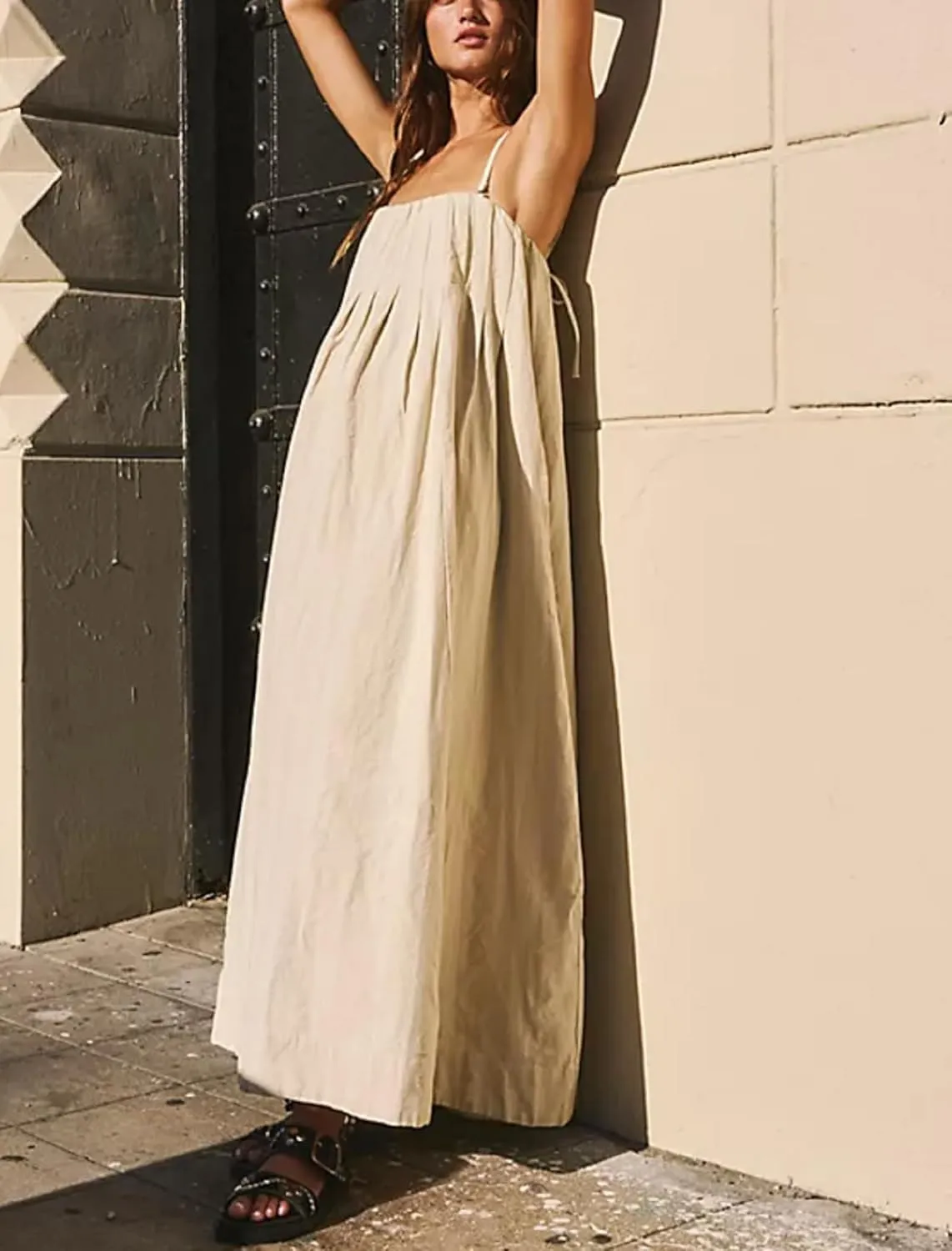 Faretumiya Women Spaghetti Strap Maxi Dress Graffiti Print Flowy Long Dresses Y2K Summer Vacation Cami Sundress