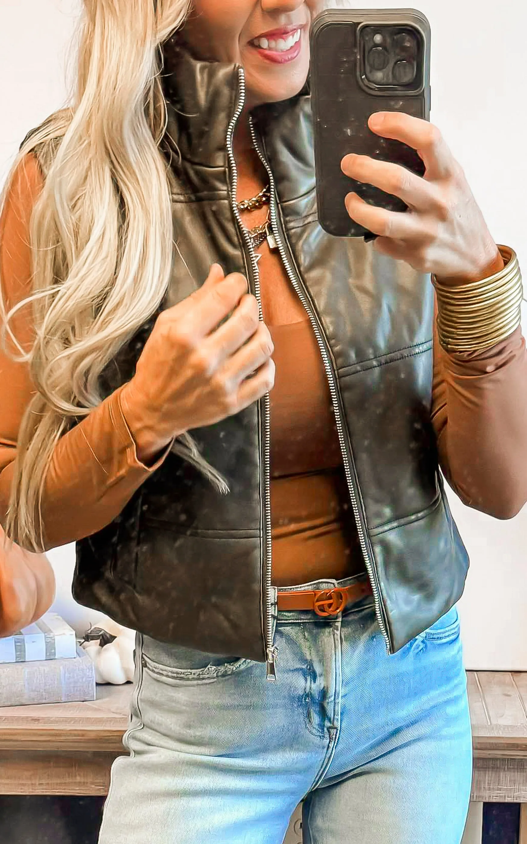 Faux Leather Puffer Vest - Final Sale