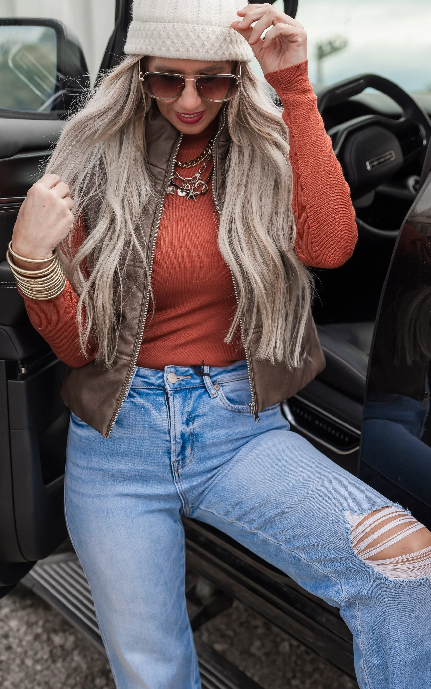 Faux Leather Puffer Vest - Final Sale