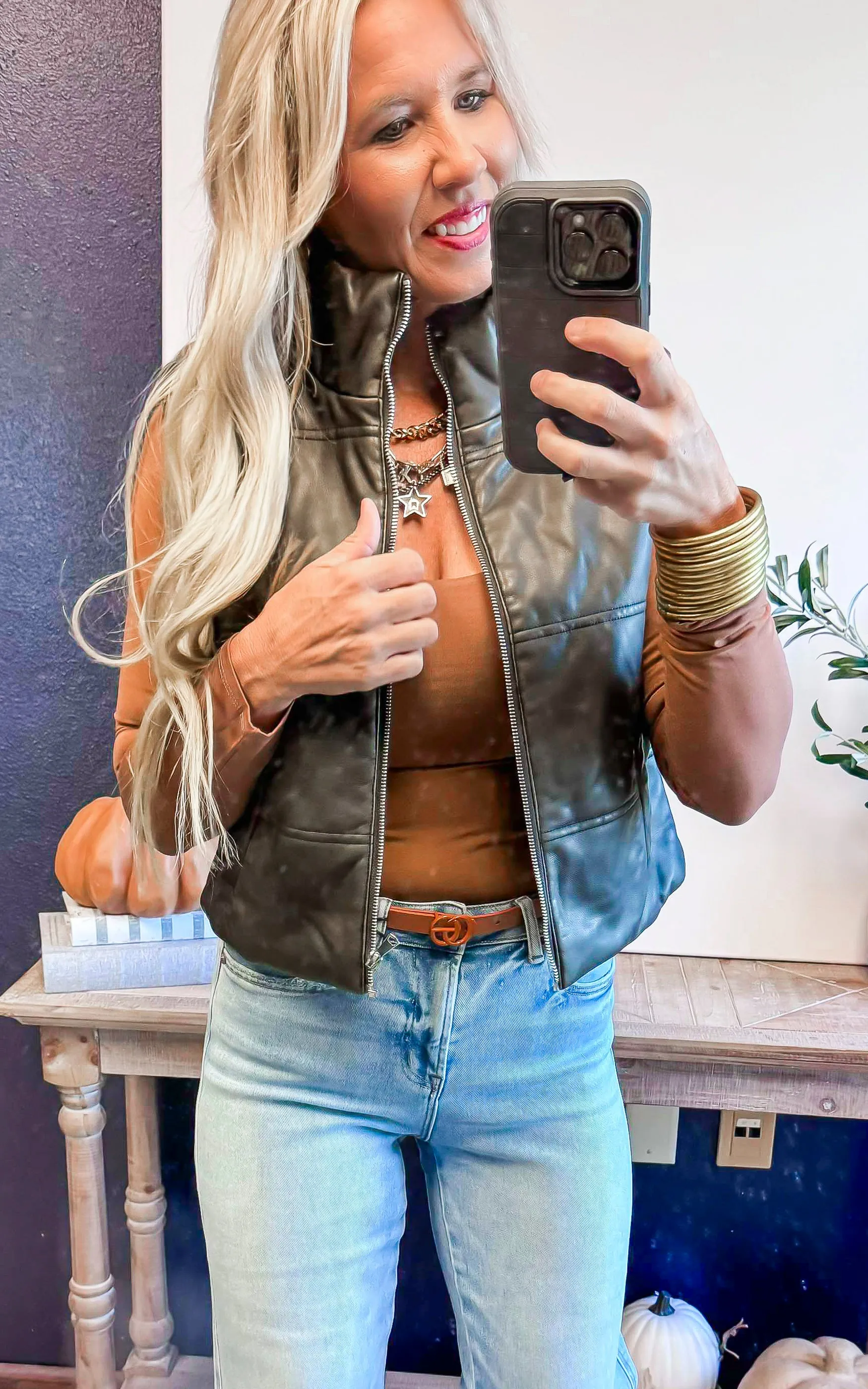 Faux Leather Puffer Vest - Final Sale