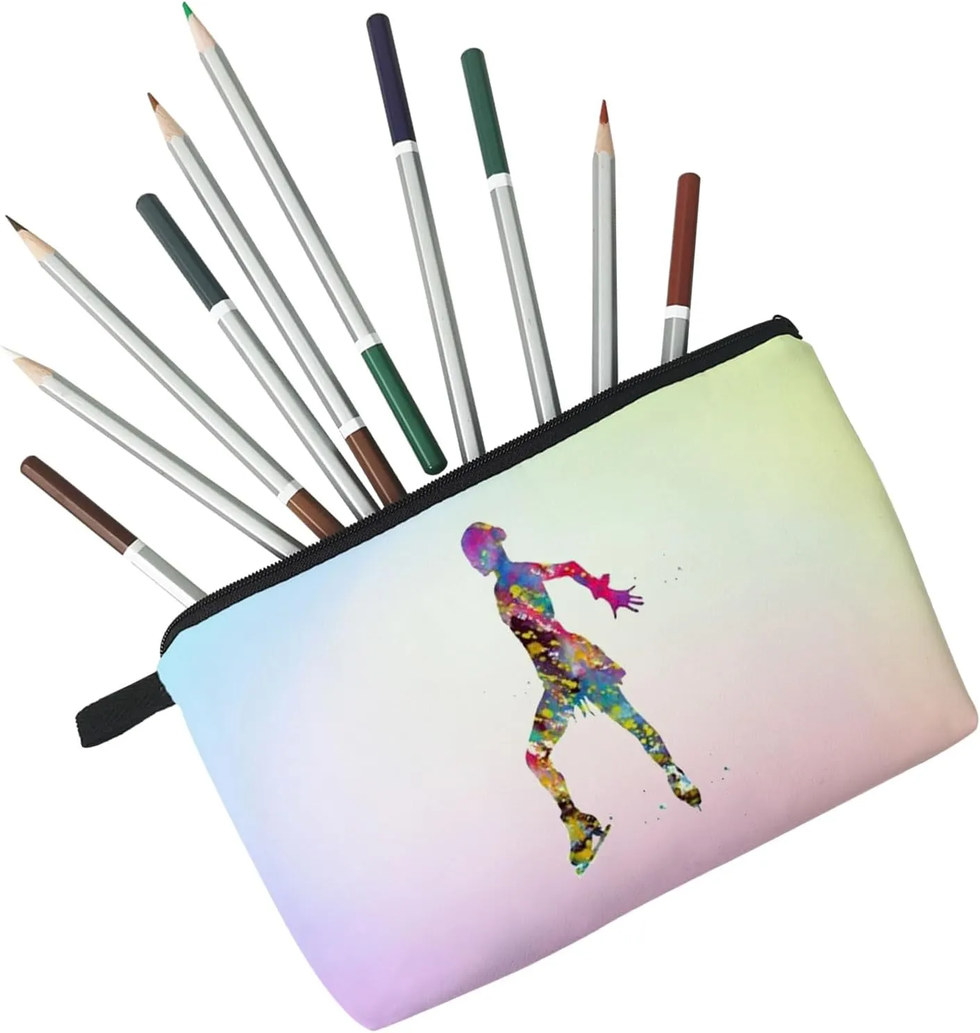 Figure Skating Makeup Bag - Shimmering Organizer Zipper Pouch Cosmetic Bag - Present for Skaters, Fans, Teammates, Coach, Women