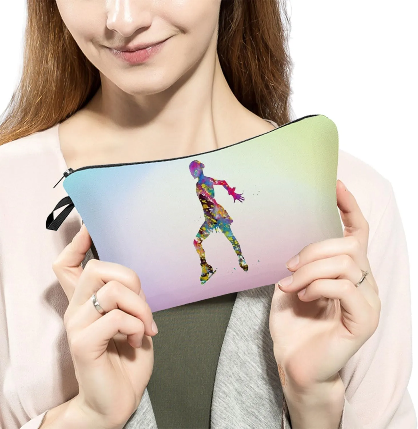Figure Skating Makeup Bag - Shimmering Organizer Zipper Pouch Cosmetic Bag - Present for Skaters, Fans, Teammates, Coach, Women