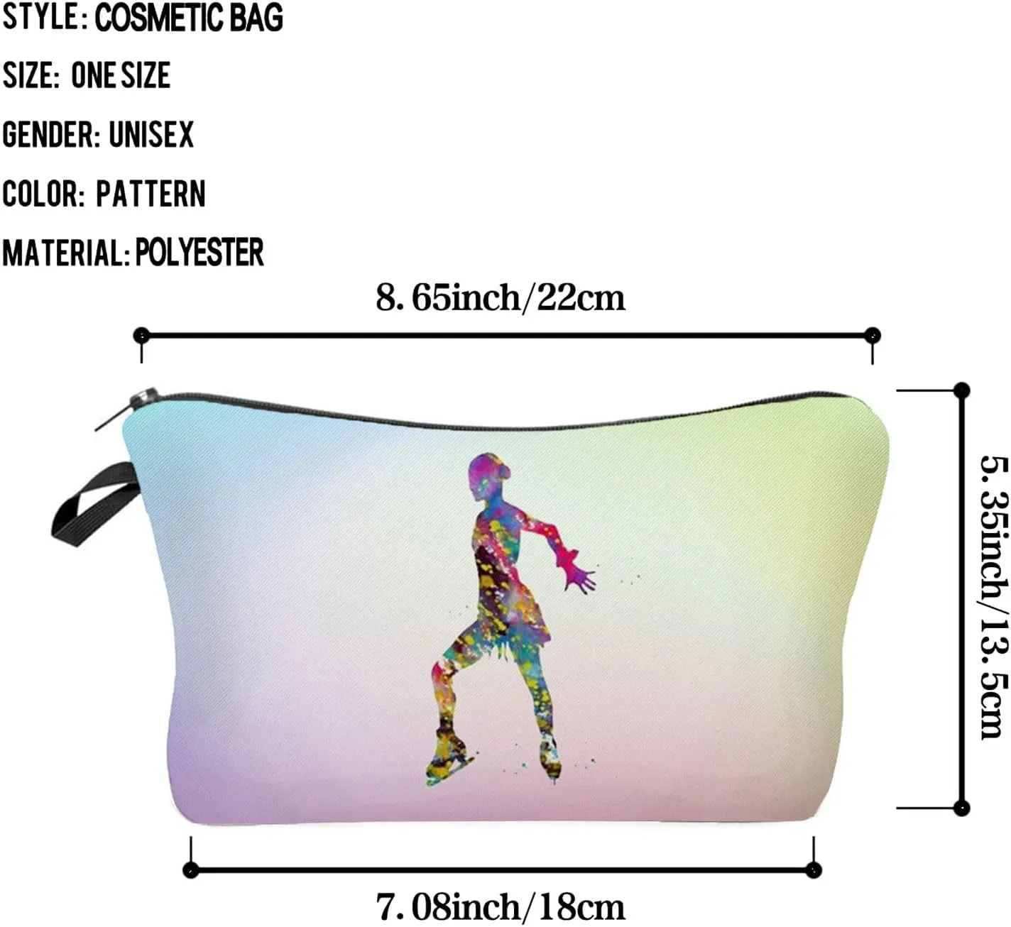 Figure Skating Makeup Bag - Shimmering Organizer Zipper Pouch Cosmetic Bag - Present for Skaters, Fans, Teammates, Coach, Women