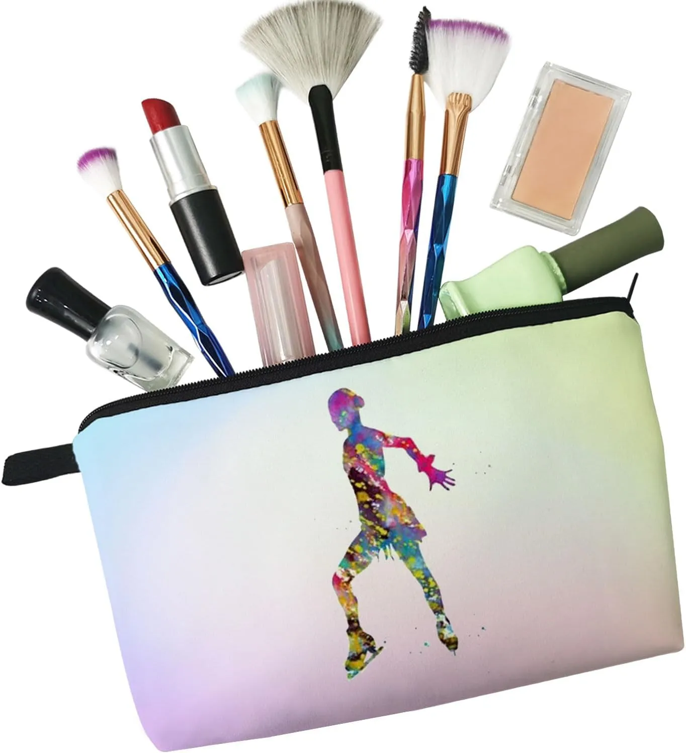 Figure Skating Makeup Bag - Shimmering Organizer Zipper Pouch Cosmetic Bag - Present for Skaters, Fans, Teammates, Coach, Women