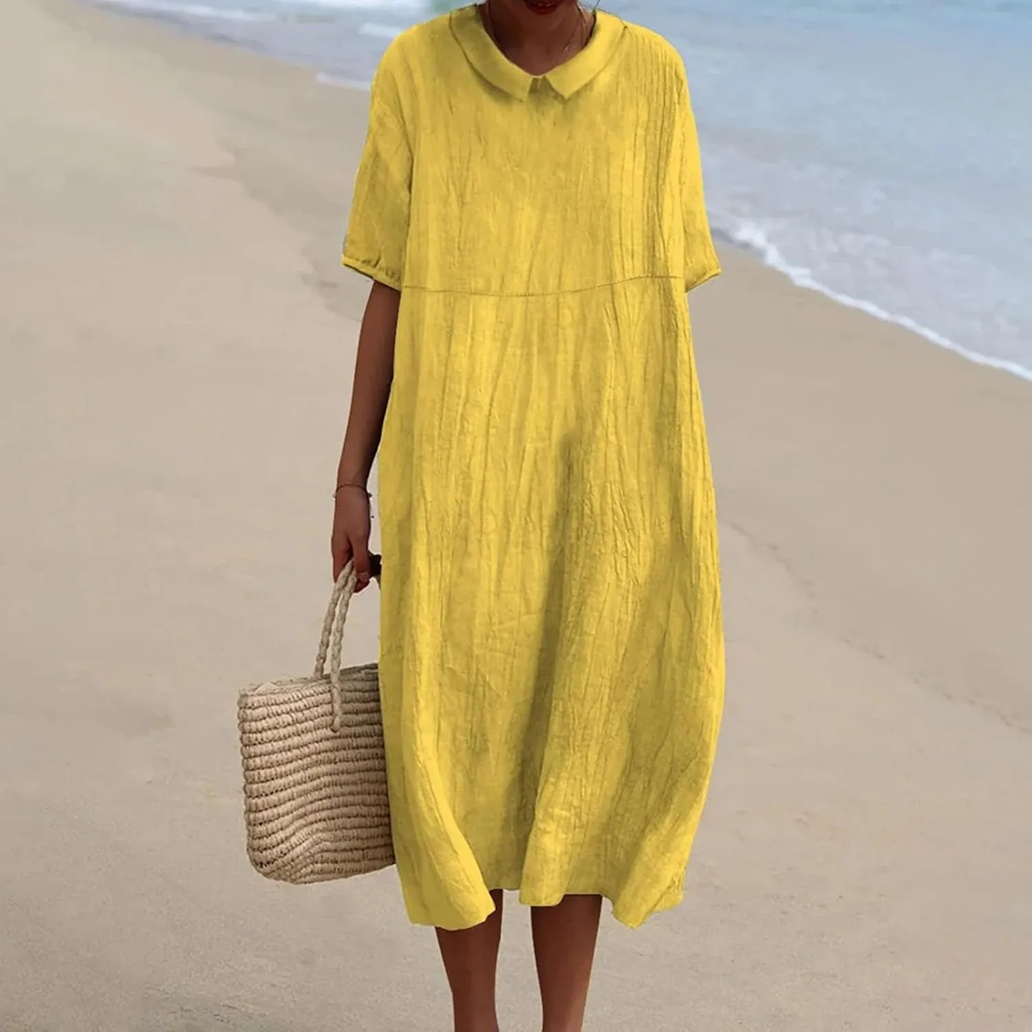 Floral Long Dress for Women Lapel Neck Short Sleeve Midi Dress Plus Size Maxi Dresses Beach Vacation Sundresses