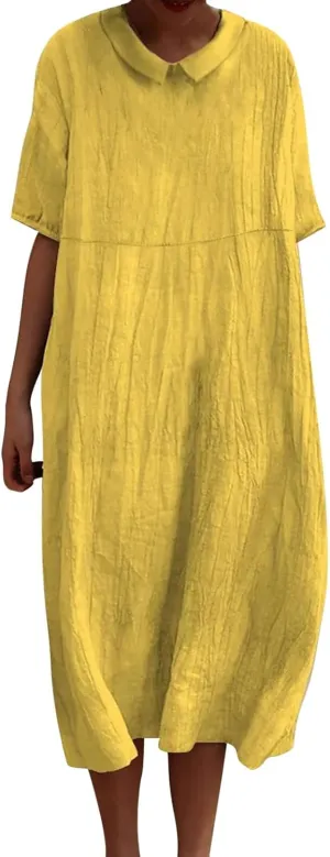 Floral Long Dress for Women Lapel Neck Short Sleeve Midi Dress Plus Size Maxi Dresses Beach Vacation Sundresses
