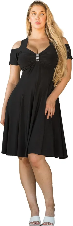 Funfash The Little Black Midi Cocktail Plus Size Dress for Women with an Empire Waist XL 1X 2X 3X