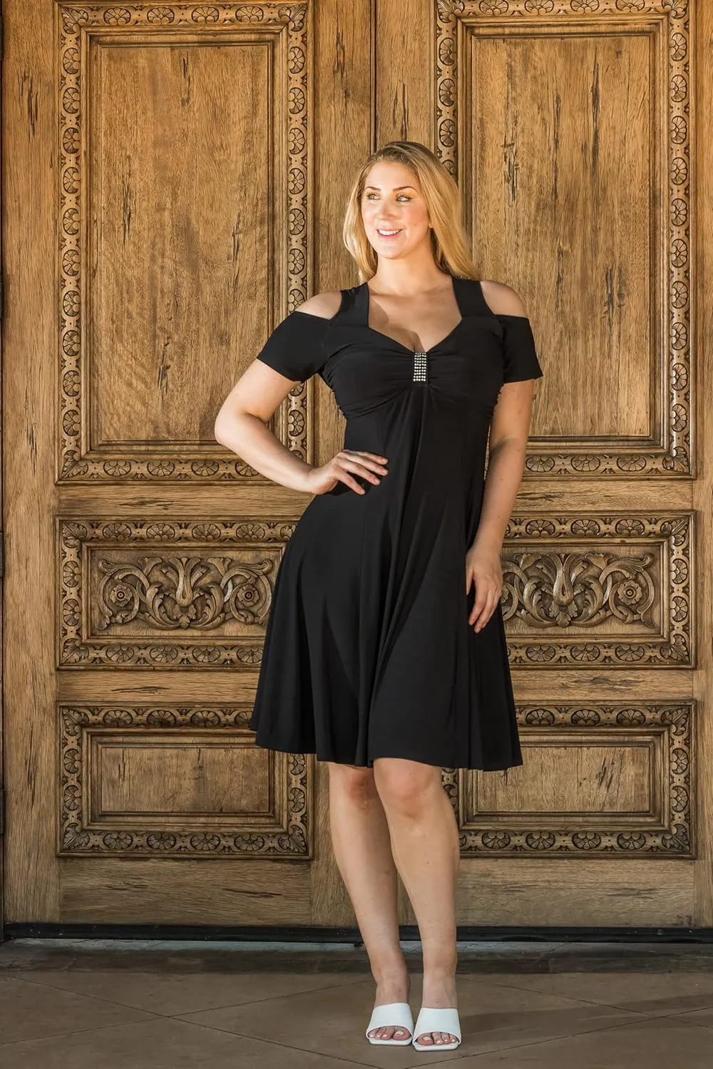 Funfash The Little Black Midi Cocktail Plus Size Dress for Women with an Empire Waist XL 1X 2X 3X