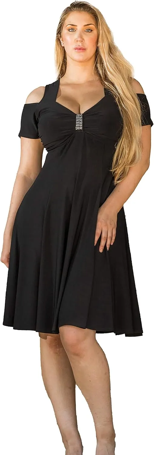 Funfash The Little Black Midi Cocktail Plus Size Dress for Women with an Empire Waist XL 1X 2X 3X