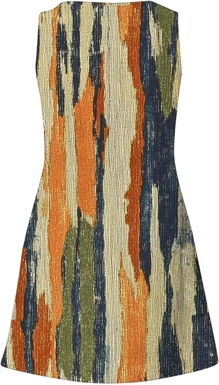 FZYLQY Sleeveless Boho Printed Tank Dress for Women Summer Casual Loose Fit Mini Dresses V Neck Lightweight Beach Outfits