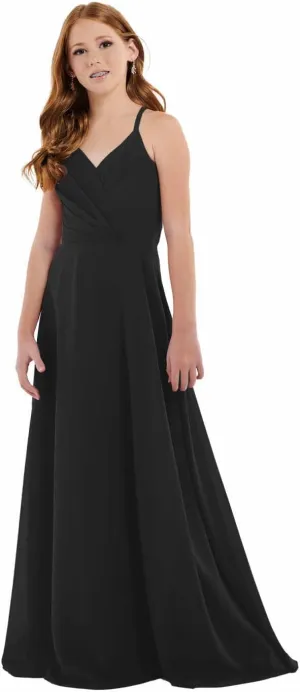 Girls Spaghetti Straps Junior Bridesmaid Dress for Wedding Chiffon Pageant Flower Girl Dresses Bow for Teens