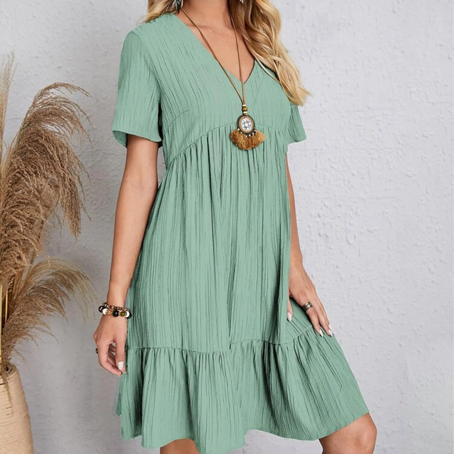 GOKKILRW Womens Summer Dresses Casual Short Sleeve Flowy Maternity Dress Lightweight Going Out Nightgowns Midi Beach Sundress