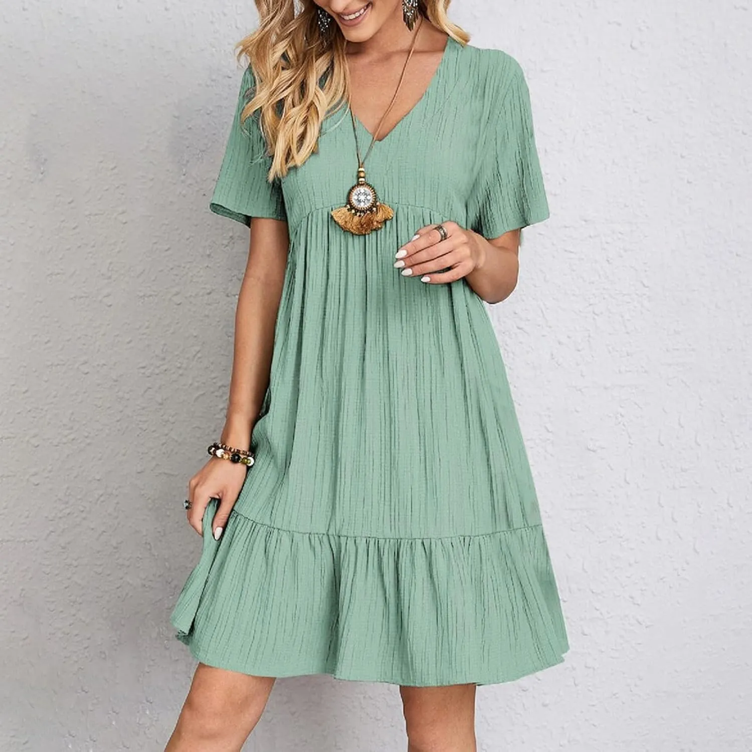 GOKKILRW Womens Summer Dresses Casual Short Sleeve Flowy Maternity Dress Lightweight Going Out Nightgowns Midi Beach Sundress