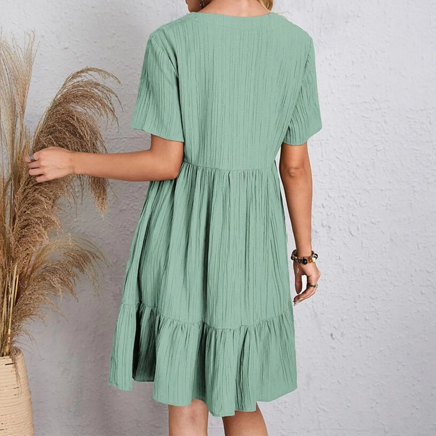 GOKKILRW Womens Summer Dresses Casual Short Sleeve Flowy Maternity Dress Lightweight Going Out Nightgowns Midi Beach Sundress