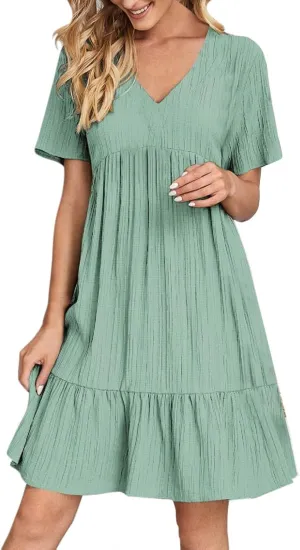 GOKKILRW Womens Summer Dresses Casual Short Sleeve Flowy Maternity Dress Lightweight Going Out Nightgowns Midi Beach Sundress
