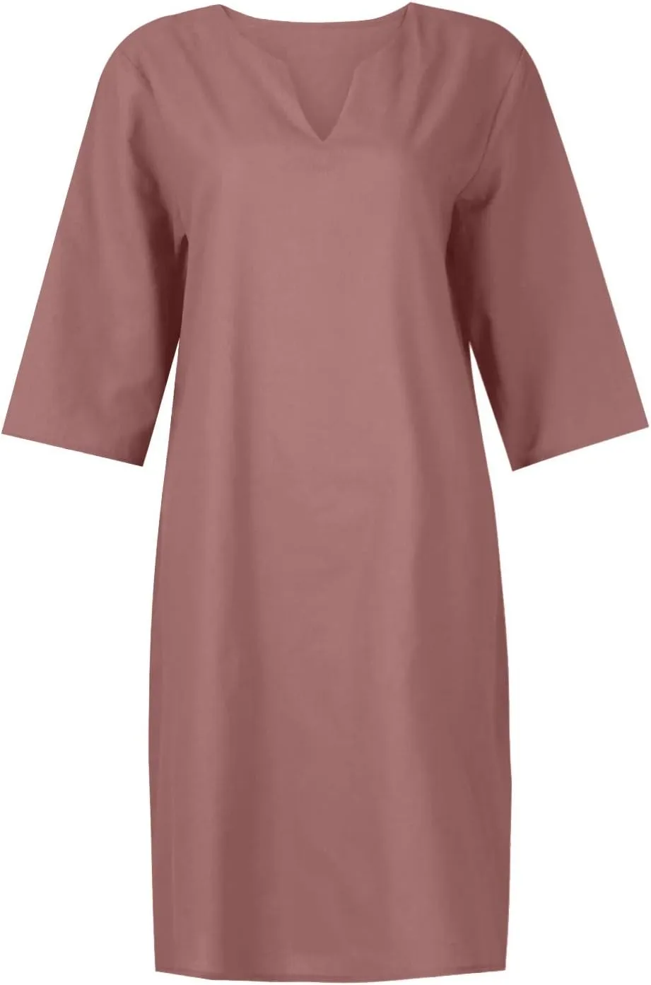 Grandmother of The Bride Dresses Half Sleeve V Neck Cotton Linen Midi Dress Vintage Casual Lightweight T Shirt Dress
