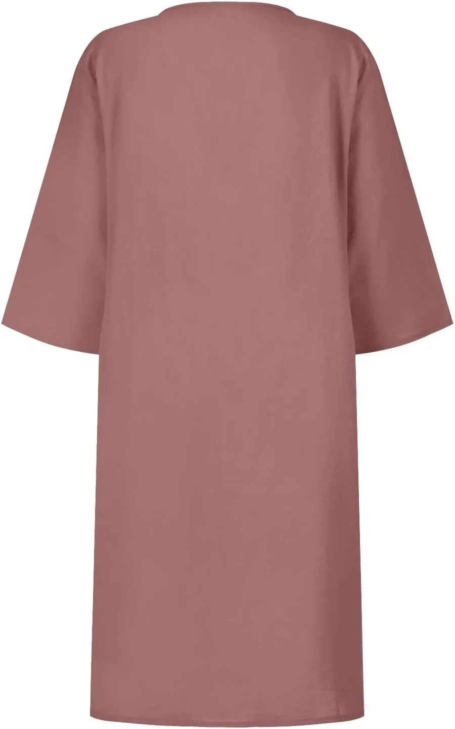 Grandmother of The Bride Dresses Half Sleeve V Neck Cotton Linen Midi Dress Vintage Casual Lightweight T Shirt Dress