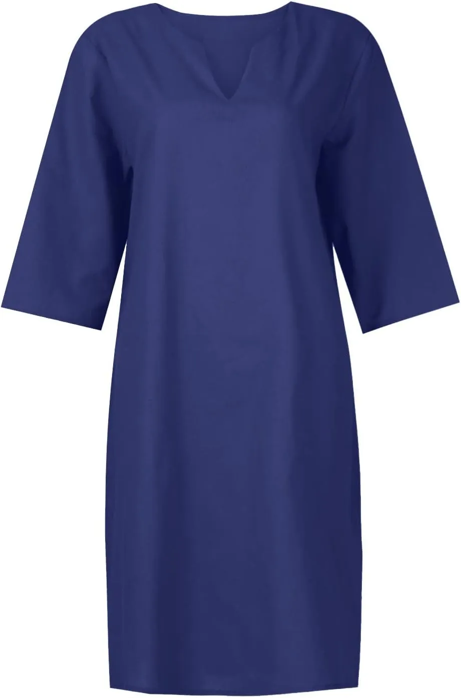 Grandmother of The Bride Dresses Half Sleeve V Neck Cotton Linen Midi Dress Vintage Casual Lightweight T Shirt Dress