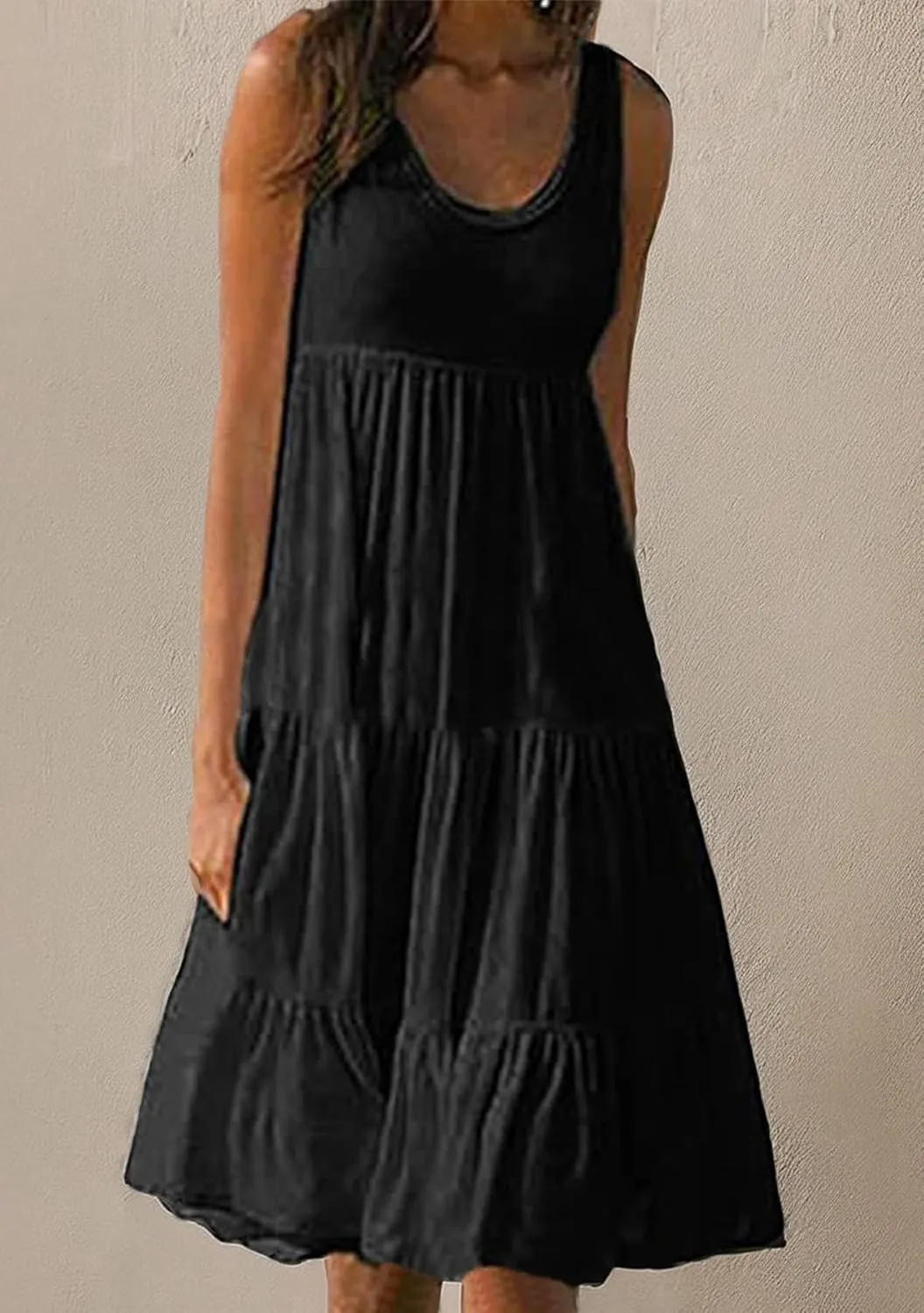 GRASWE Women's Summer Sleeveless Beach Dresses Loose Plain Plus Size Swing Sundress
