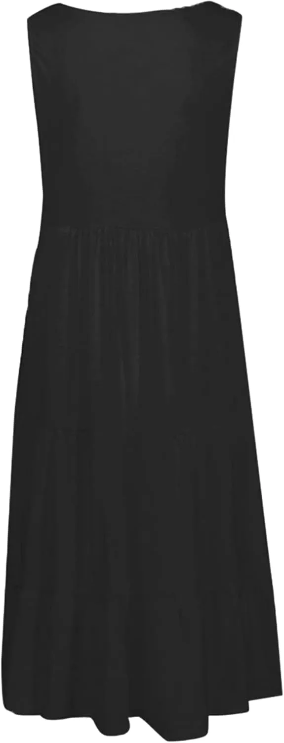GRASWE Women's Summer Sleeveless Beach Dresses Loose Plain Plus Size Swing Sundress