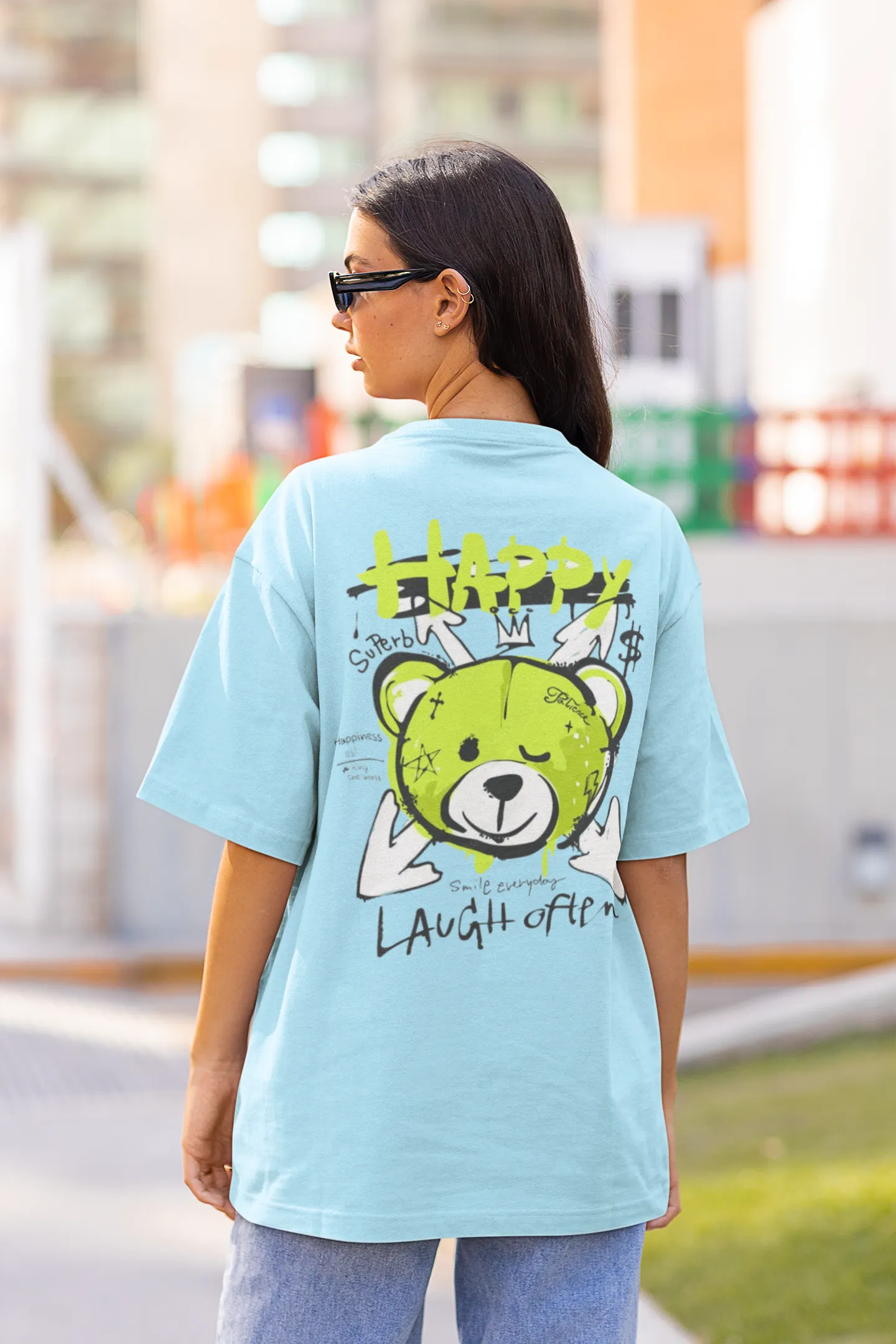 Happy Bear - Gym Oversized T Shirt