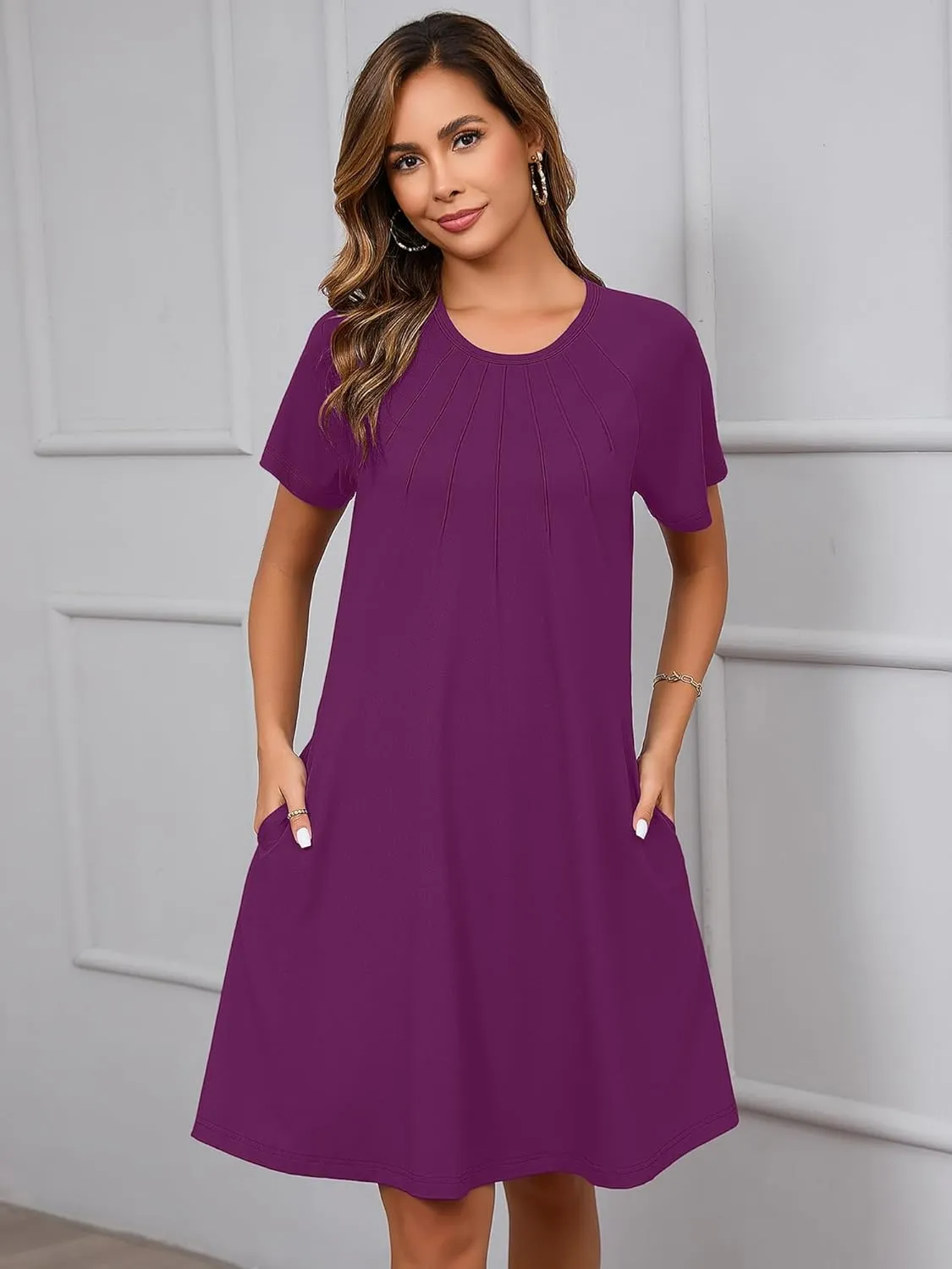 Heymoments Women's Summer Short Sleeve Crew Neck Midi Dresses Casual T-Shirt Sundress with Pockets