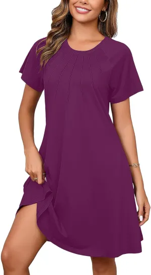 Heymoments Women's Summer Short Sleeve Crew Neck Midi Dresses Casual T-Shirt Sundress with Pockets