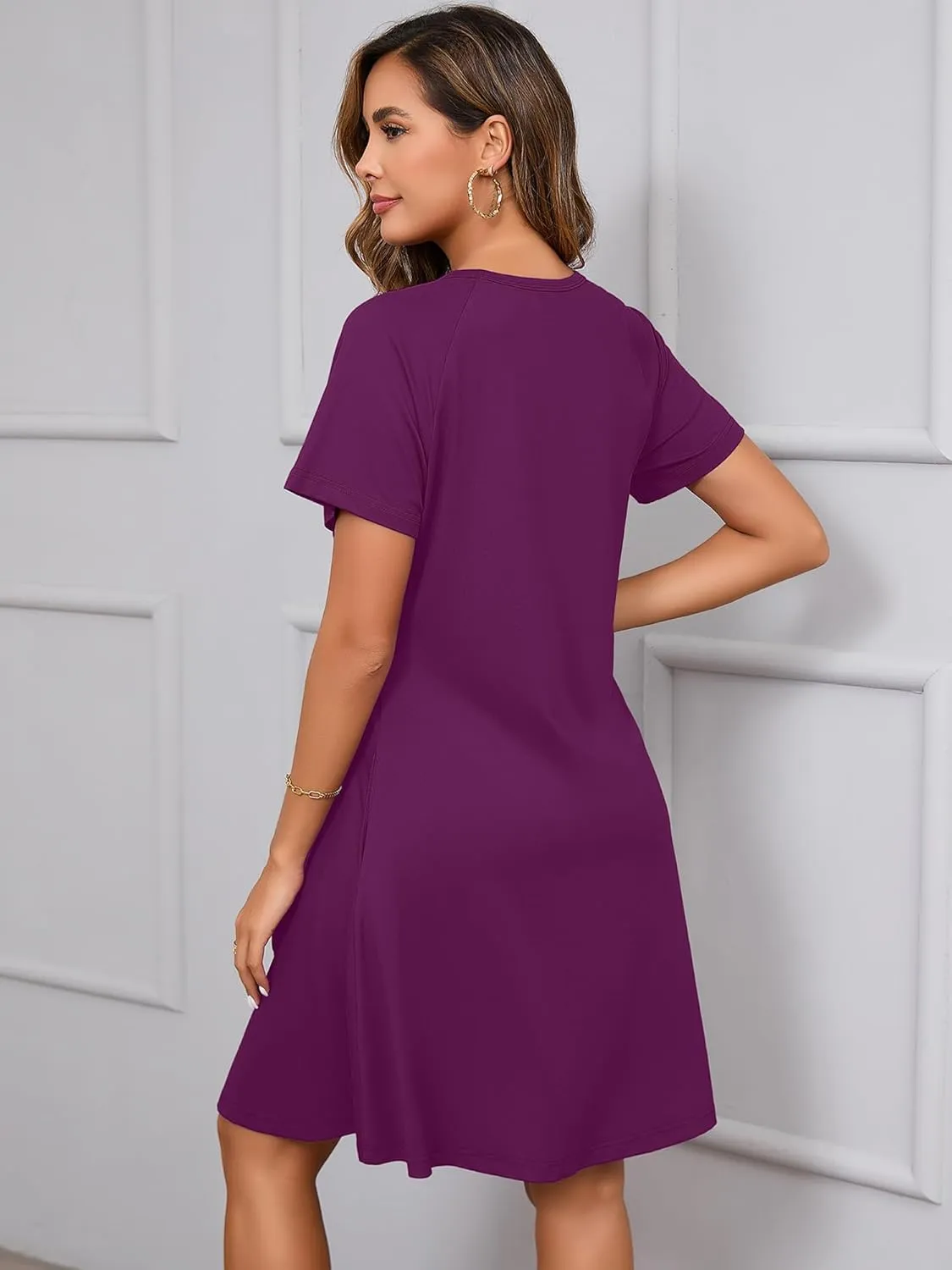 Heymoments Women's Summer Short Sleeve Crew Neck Midi Dresses Casual T-Shirt Sundress with Pockets