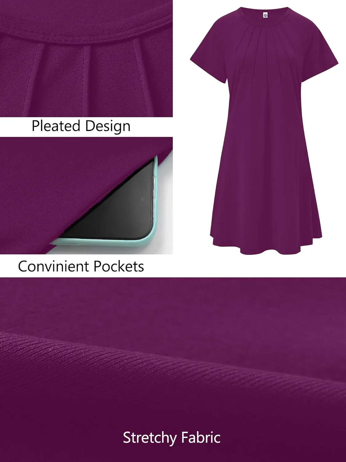 Heymoments Women's Summer Short Sleeve Crew Neck Midi Dresses Casual T-Shirt Sundress with Pockets