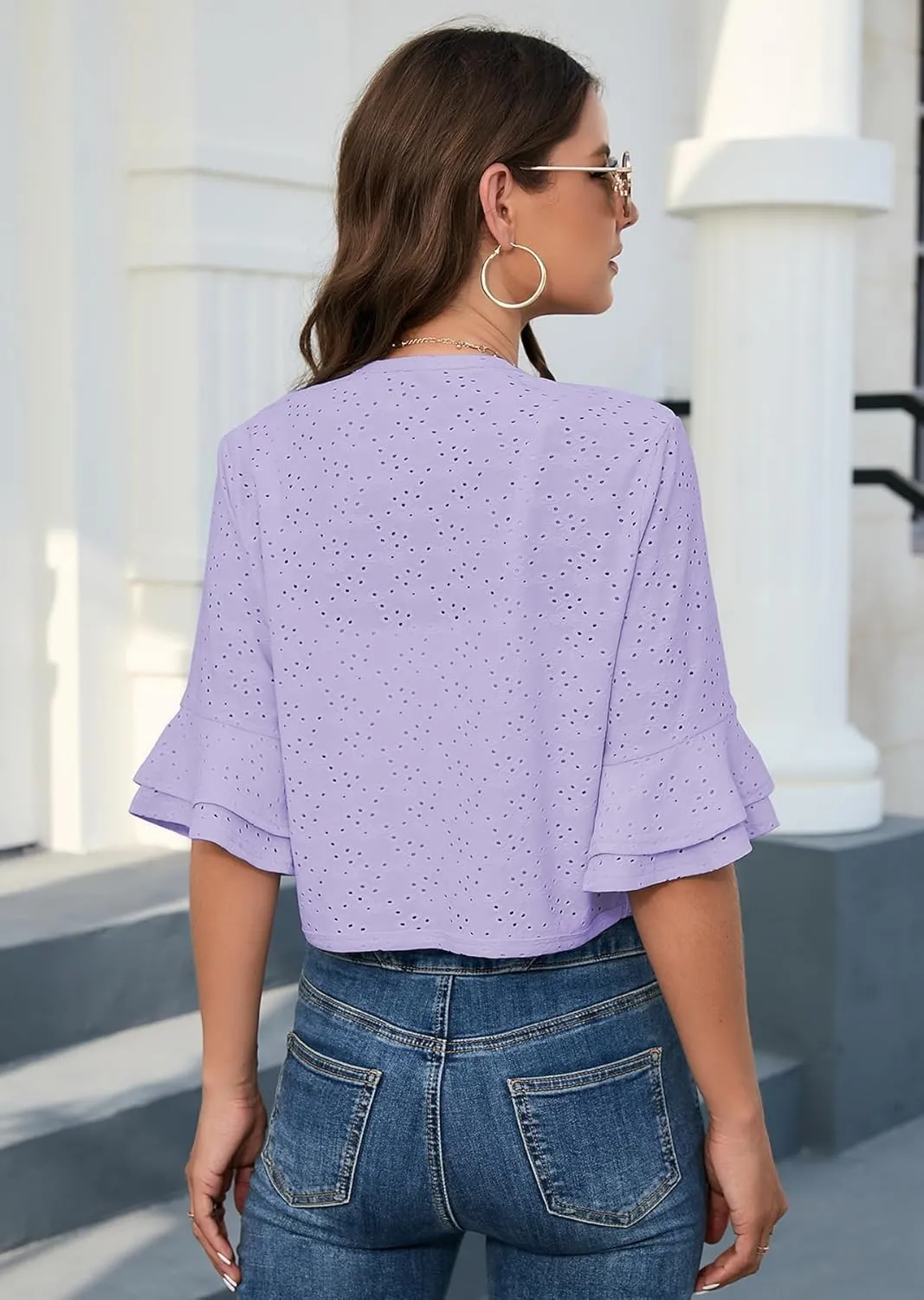 Heymoments Women's Summer Shrugs Ruffled Hem Open Front Crochet Lightweight Dressy Cardigan for Dresses