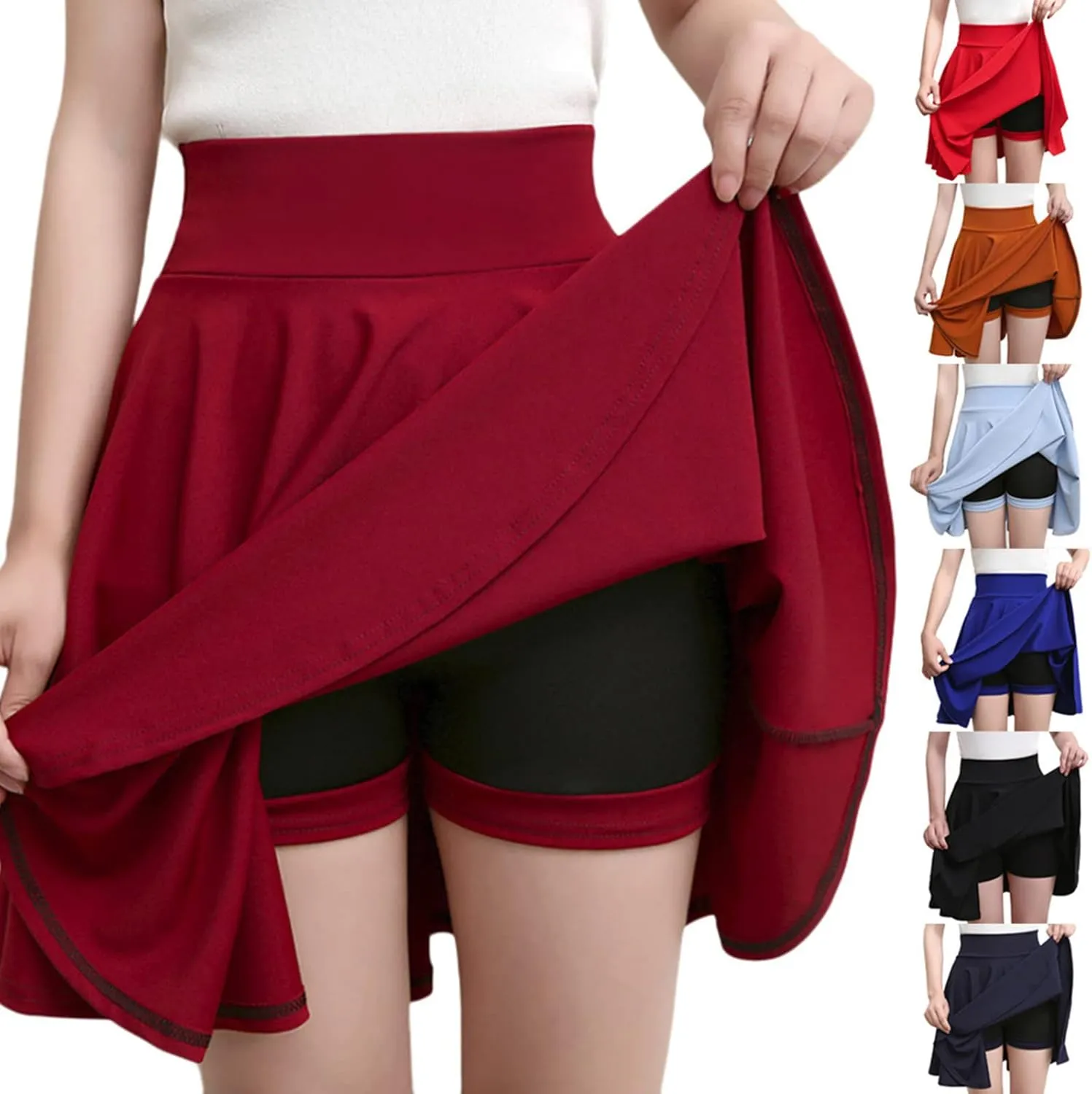 HGps8w Versatile Skirt for Women 2025 Summer Casual Solid High Waisted A-Line Tennis Golf Skorts Bulit-in-Shorts Mini Dress