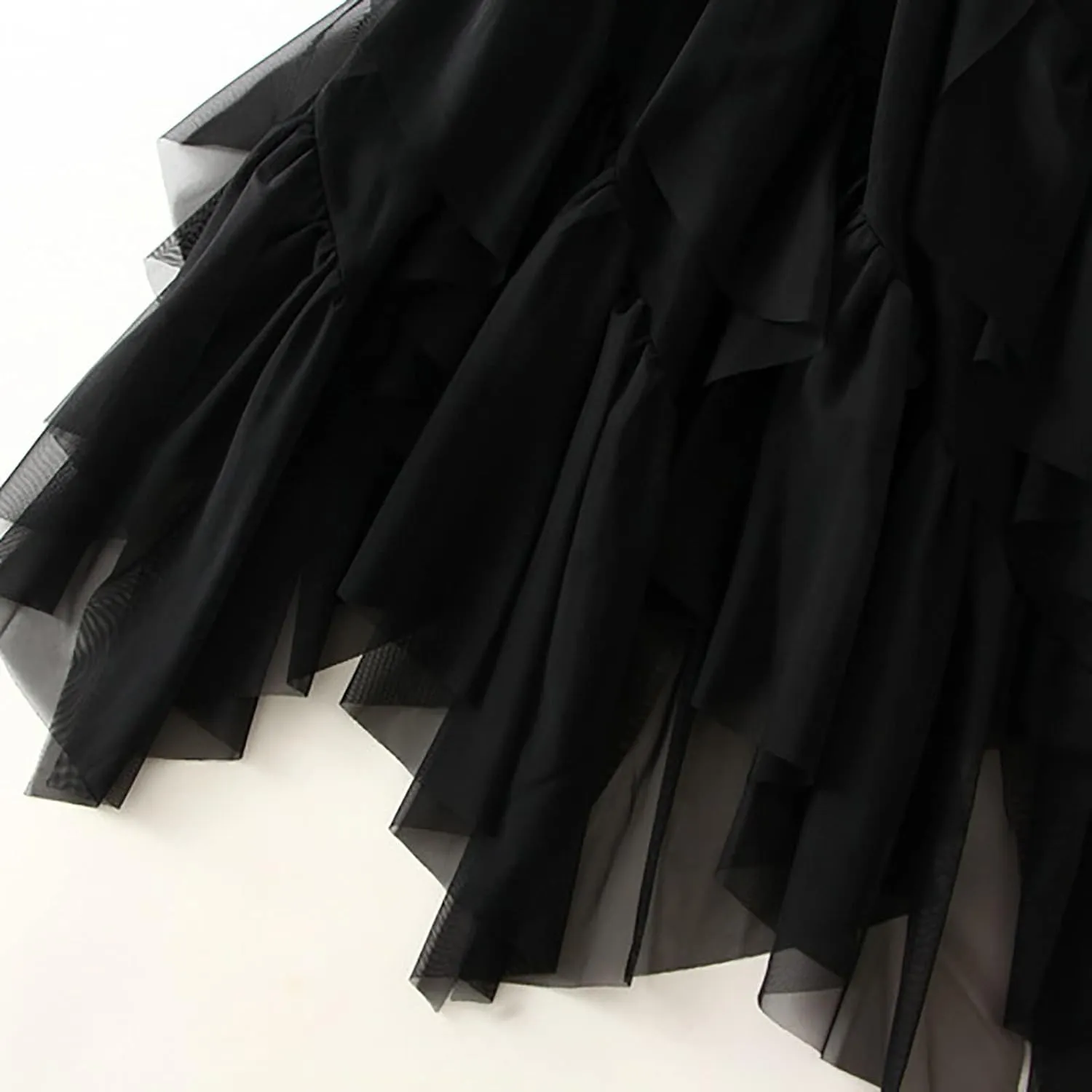 HGps8w Women Mesh Midi Skirt Multilayer Irregular Ruffled High Waist Lace Ballet Prom Party Tulle Tutu A-line Skirts