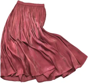 Hgvcfcv Solid Midi Pleated Skirt Women High Waist Spring Summer Ladies Satin Maxi Skirt Female Women's Skirts